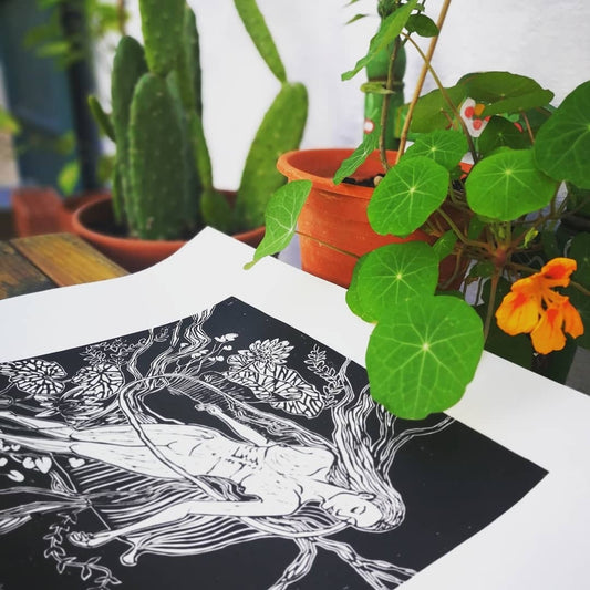 Water Lilies | Original Linocut Print | Botanical Black & White Hand-pulled Artwork