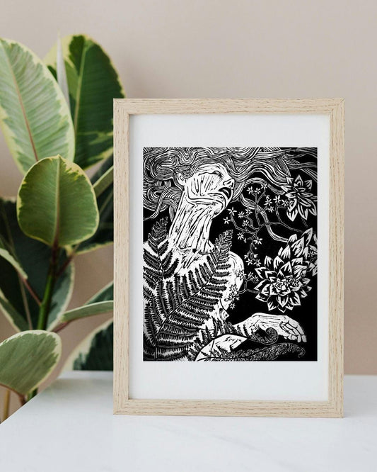 Fern Flower | Original Linocut Print | Botanical Black & White Hand-pulled | Wall Art Decor
