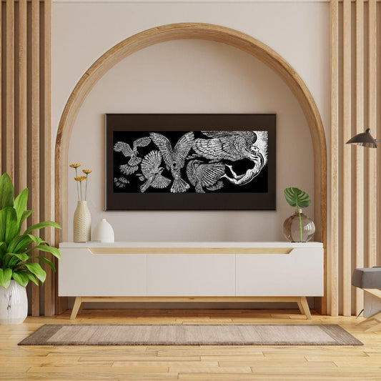 Who Are Angels? | Original Linocut Print | Wings Feathers Black & White Hand-pulled Wall Decor