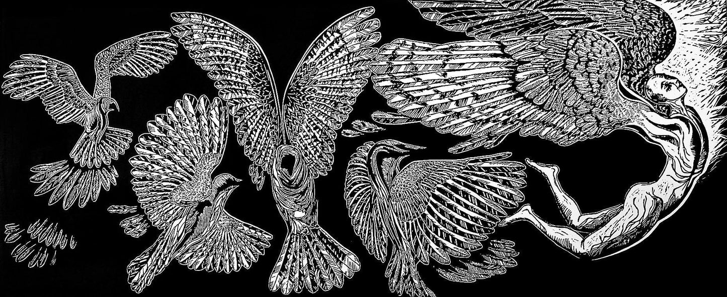 Who Are Angels? | Original Linocut Print | Wings Feathers Black & White Hand-pulled Wall Decor