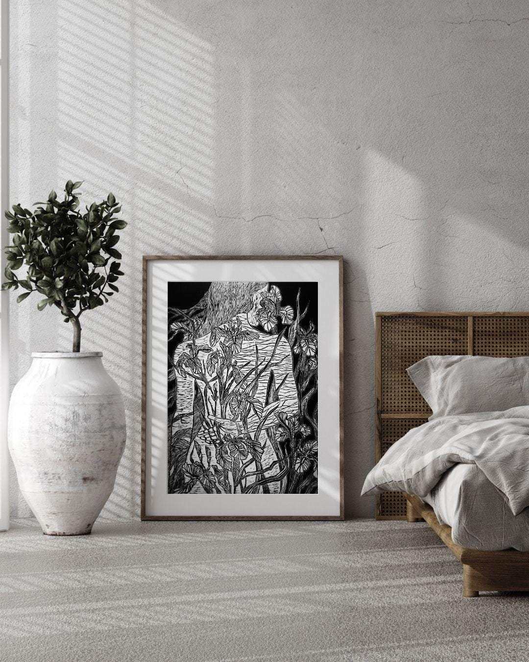 Iris | Original Linocut Print | Botanical Black & White Artwork Hand-pulled Wall Decor