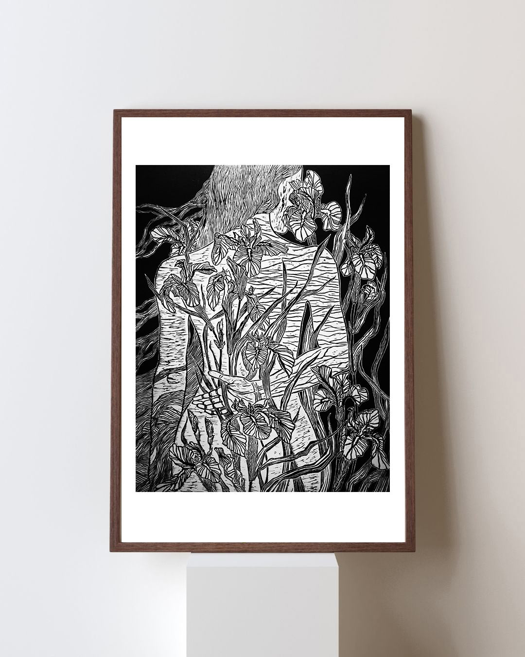 Iris | Original Linocut Print | Botanical Black & White Artwork Hand-pulled Wall Decor